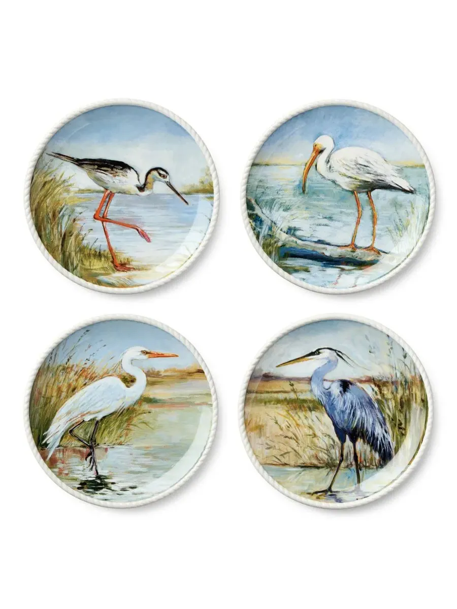 Набор из 4 обеденных тарелок с принтом птиц, Coastal Birds Certified International — изображение 1 из 6, мульти