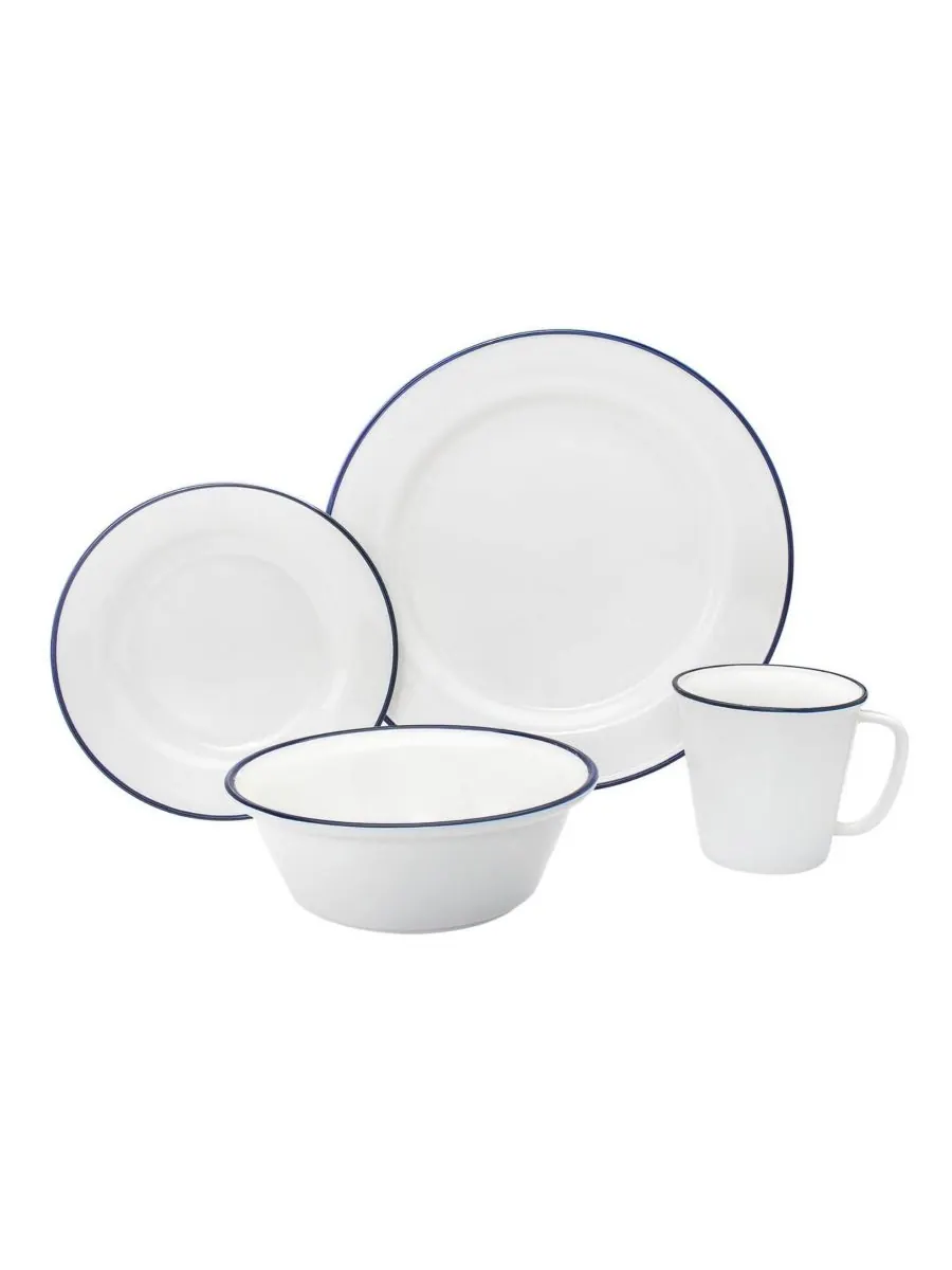 Набор посуды Bistro Blue Band из 16 предметов, на 4 персоны Godinger — изображение 3 из 5, белый