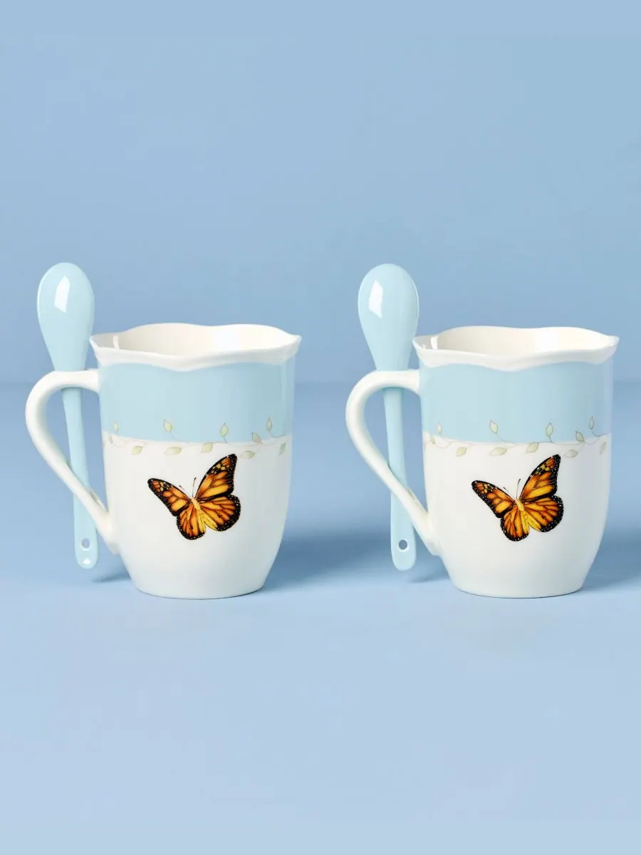 Набор из 2 кружек и ложек "Луг бабочек" Lenox — изображение 6 из 7, синий