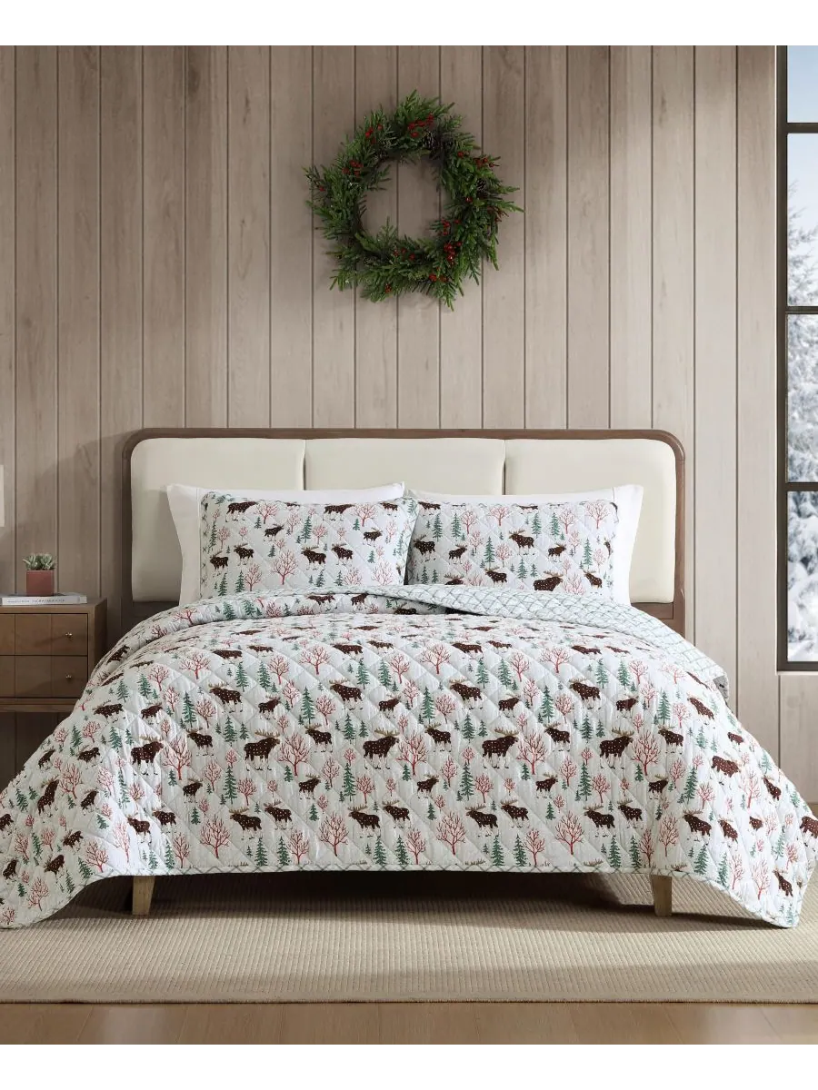Двустороннее стеганое одеяло Mountain Moose из фланелевой хлопковой ткани, размер Full/Queen Eddie