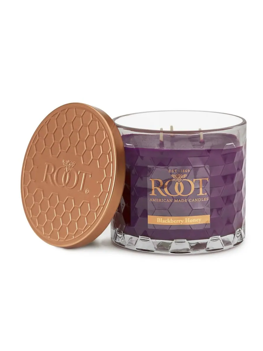 Свеча в стеклянной банке с ароматом ежевичного меда и сотами ROOT CANDLES