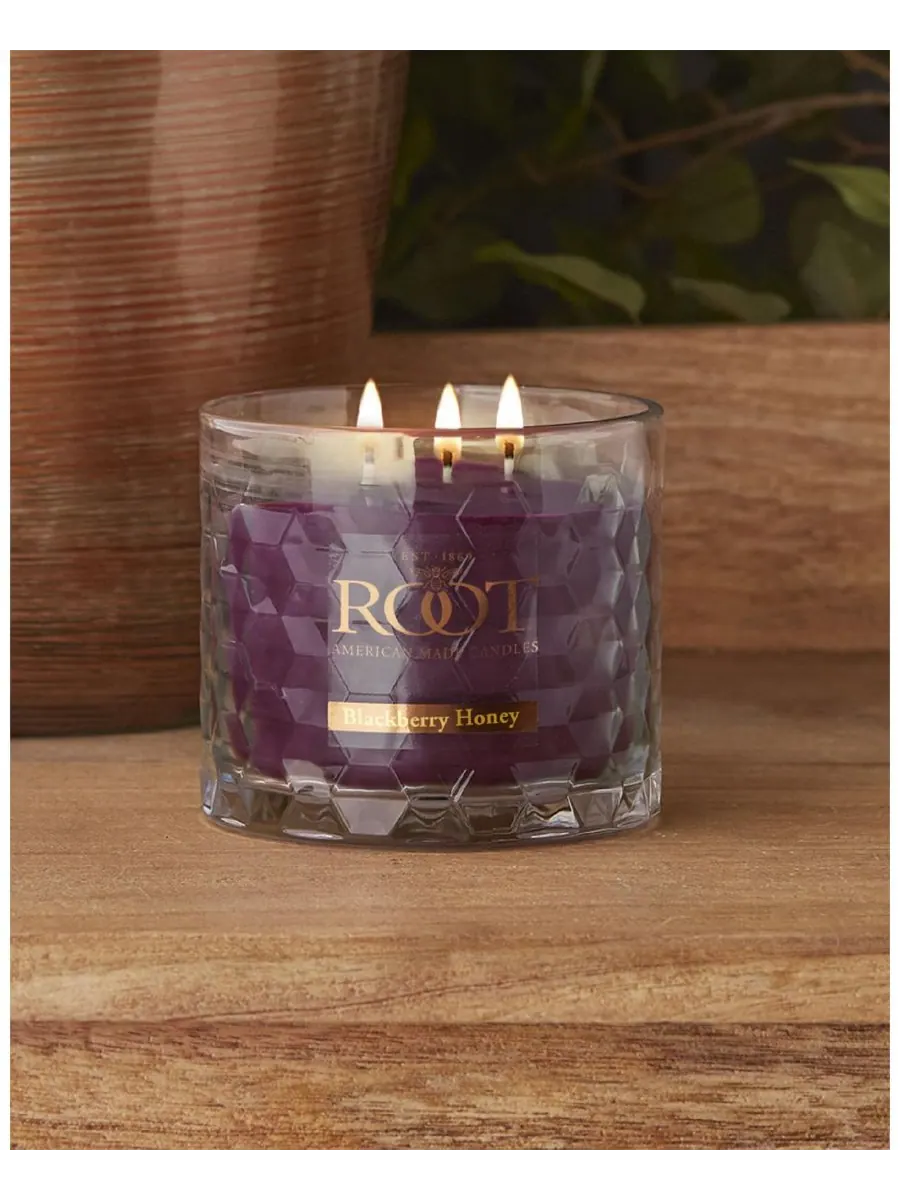 Свеча в стеклянной банке с ароматом ежевичного меда и сотами ROOT CANDLES — изображение 2 из 2, баклажан