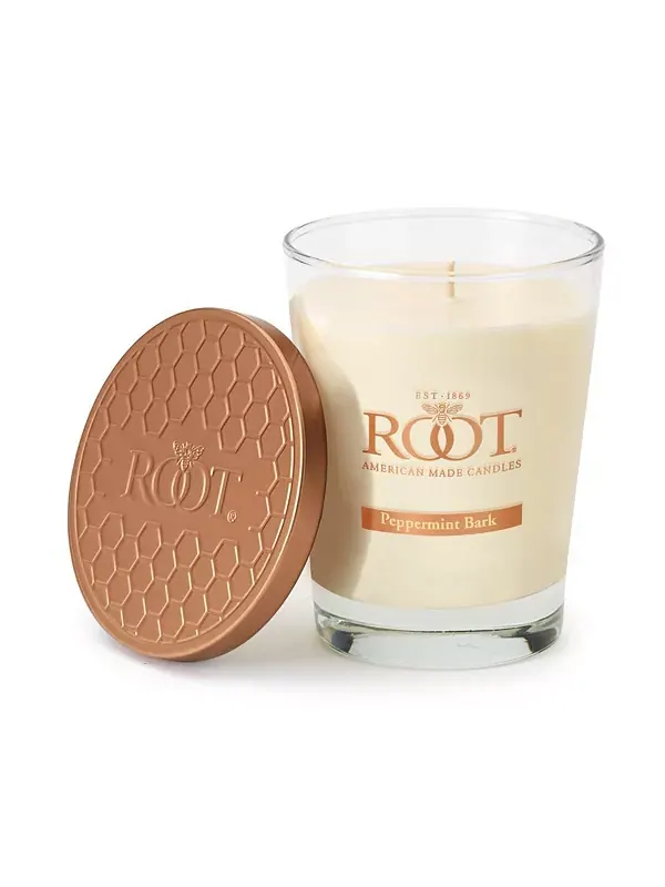 Большая свеча в стеклянной банке с ароматом коры перечной мяты Root Candles
