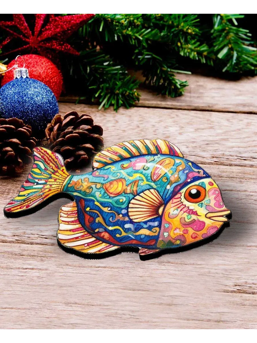 Набор деревянных елочных игрушек-прищепок Fish Designocracy — изображение 6 из 8, мульти