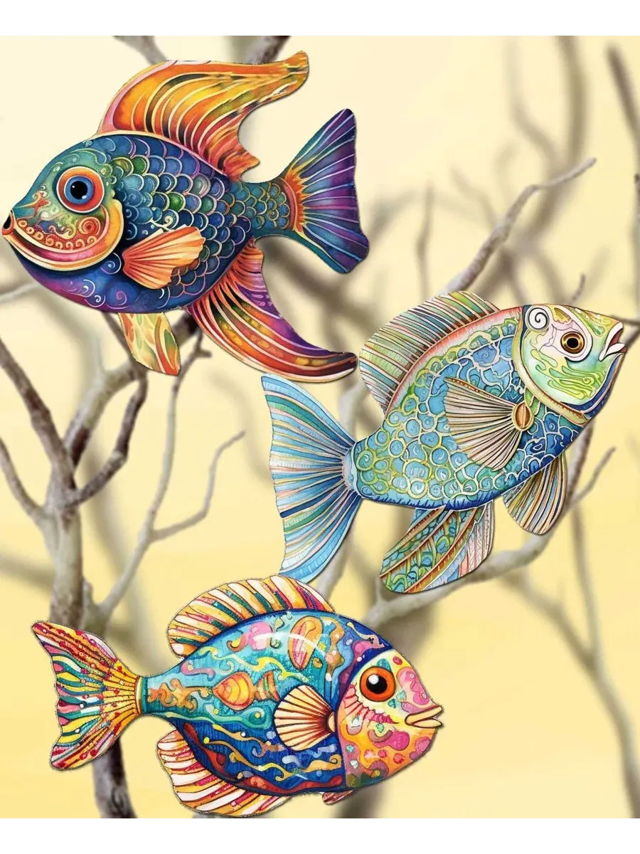Набор деревянных елочных игрушек-прищепок Fish Designocracy — изображение 7 из 8, мульти