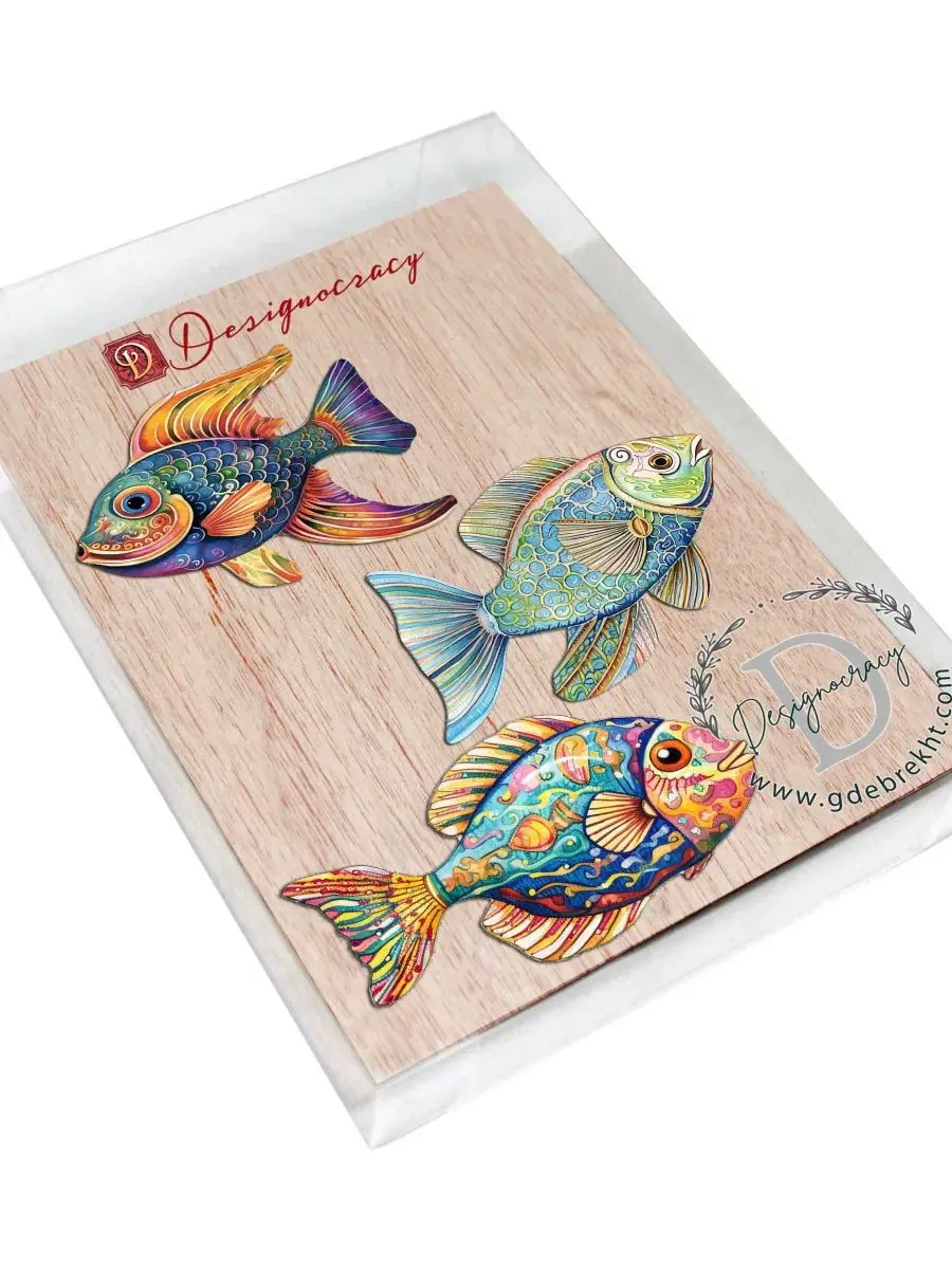 Набор деревянных елочных игрушек-прищепок Fish Designocracy — изображение 8 из 8, мульти