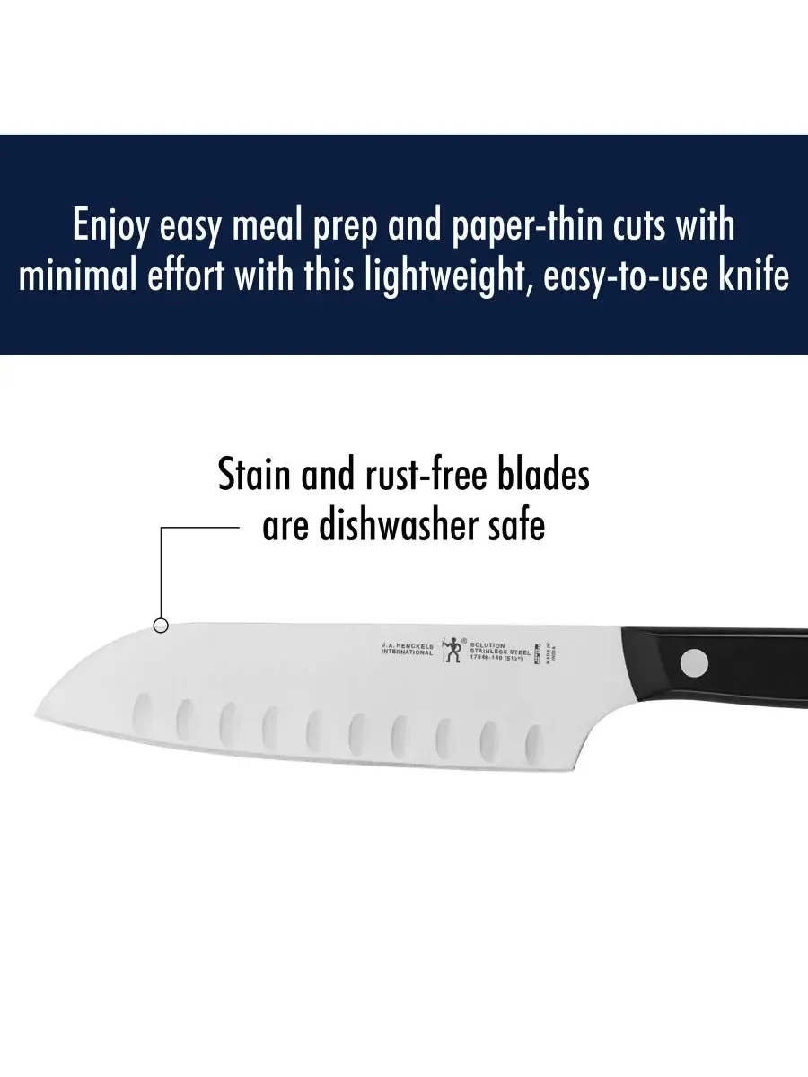 Нож Santoku HENCKELS Solution 13 см с полым лезвием J.A. Henckels — изображение 2 из 5, черный