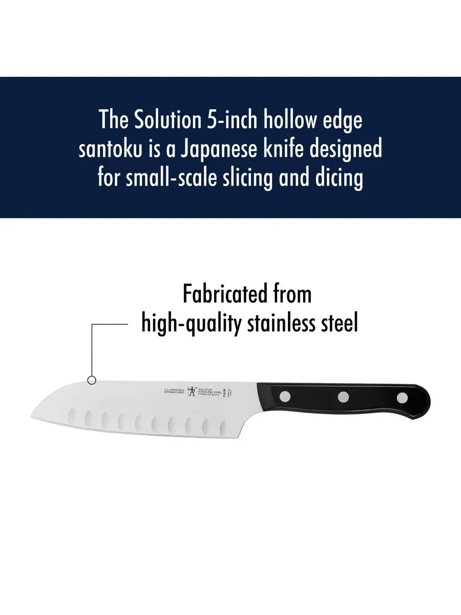 Нож Santoku HENCKELS Solution 13 см с полым лезвием J.A. Henckels — изображение 3 из 5, черный