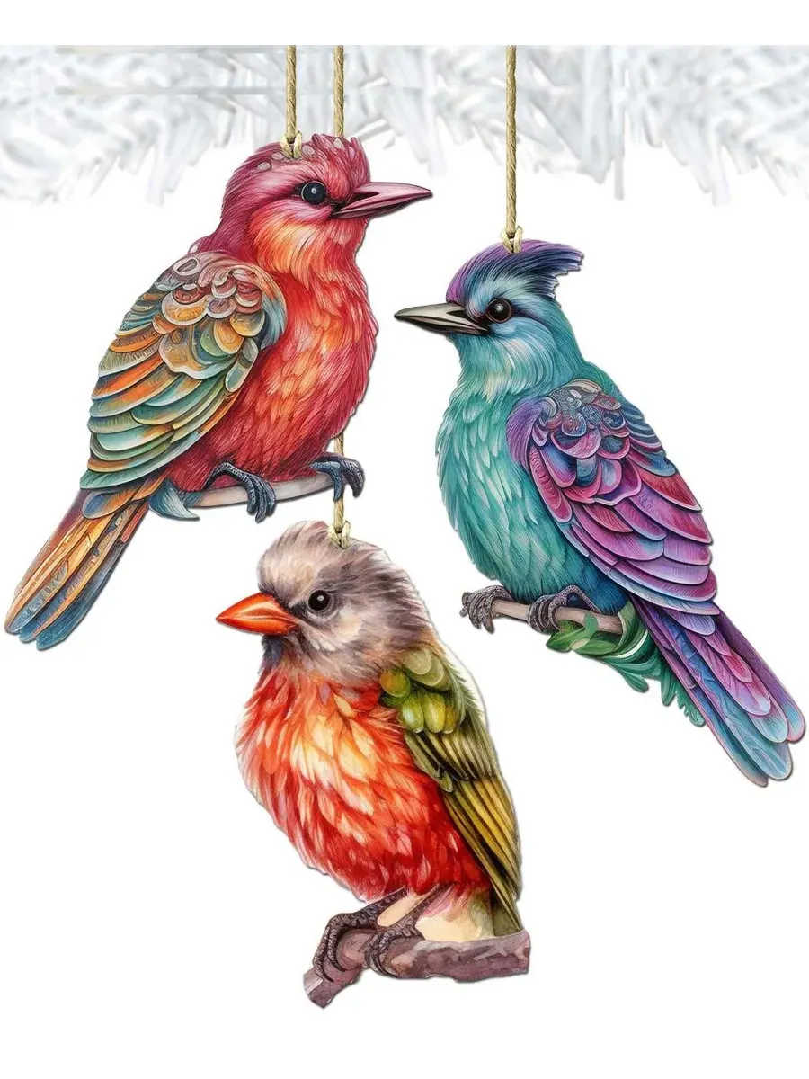 Набор елочных украшений Colorful Birds Holiday Ornaments, Set of 3 Designocracy — изображение 1 из 6, мульти