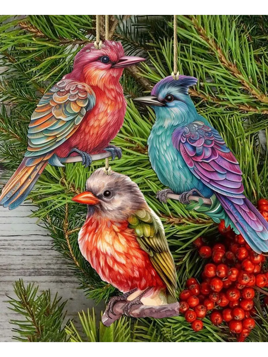 Набор елочных украшений Colorful Birds Holiday Ornaments, Set of 3 Designocracy — изображение 2 из 6, мульти