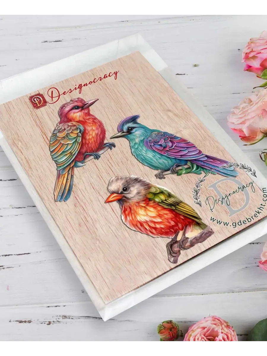 Набор елочных украшений Colorful Birds Holiday Ornaments, Set of 3 Designocracy — изображение 4 из 6, мульти
