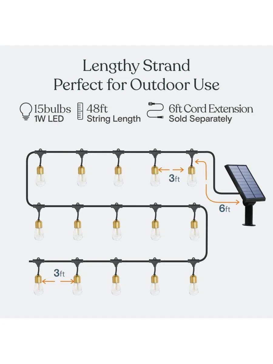 Brightech Уличная светодиодная гирлянда Glow длиной 27 футов на солнечных батареях с латунной — изображение 5 из 9