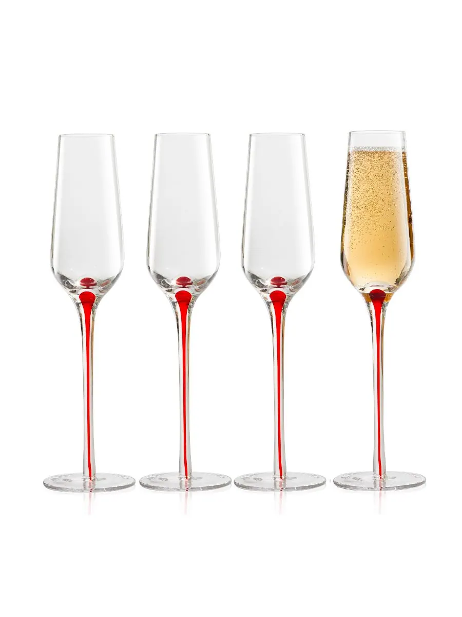 Набор из 4 флейт "Tempest" Qualia Glass — изображение 3 из 4, прозрачный красный