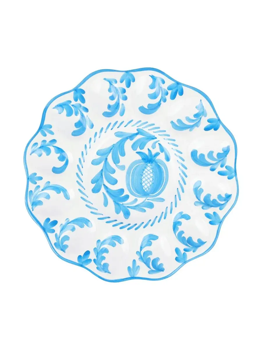 Керамическое овальное блюдо Arezzo Aqua Egg Platter VIETRI — изображение 1 из 3, голубой
