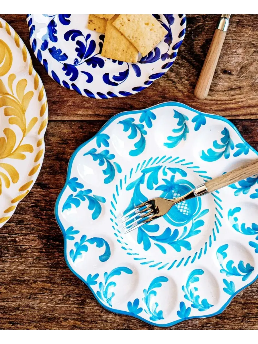 Керамическое овальное блюдо Arezzo Aqua Egg Platter VIETRI — изображение 2 из 3, голубой