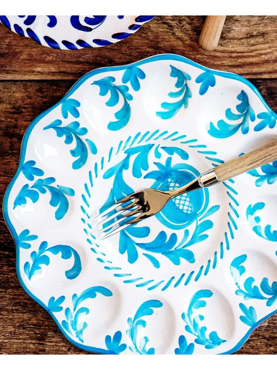 Керамическое овальное блюдо Arezzo Aqua Egg Platter VIETRI — изображение 3 из 3, голубой