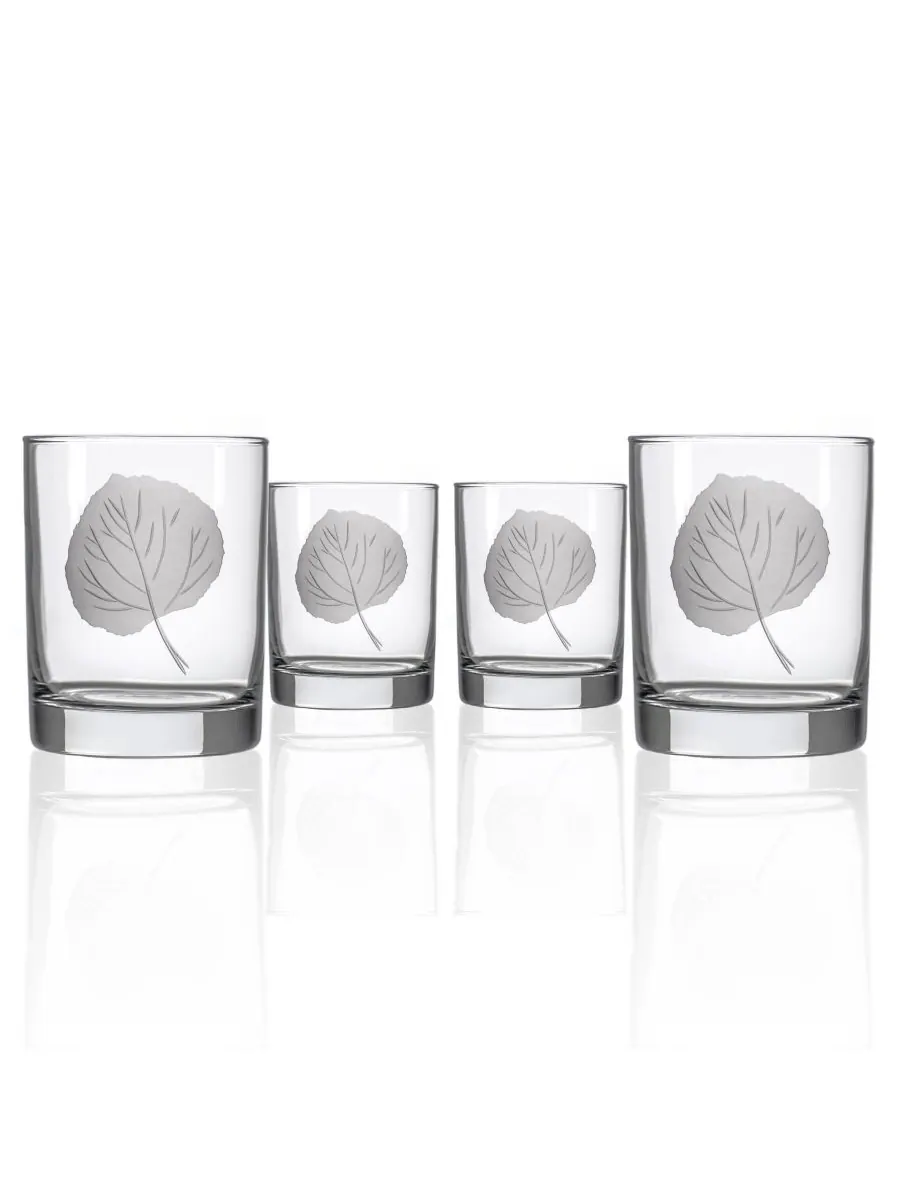 Набор из 4 стаканов Leaf Double Old Fashioned Glass объемом 13 унций (373 мл) Rolf Glass — прозрачный