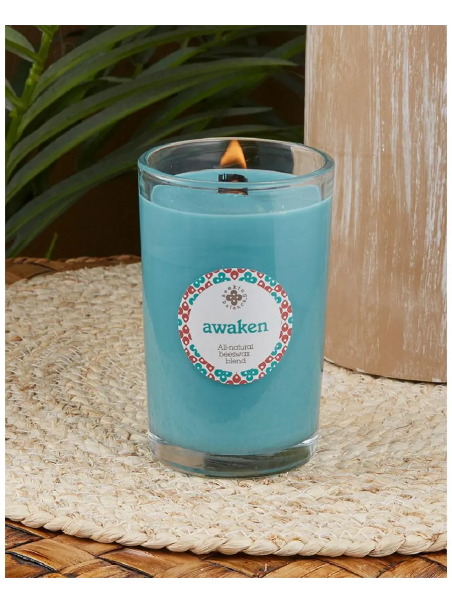 Ароматическая свеча Seeking Balance Awaken Basil Lime в баночке, 227 мл (8 унций) ROOT CANDLES — изображение 2 из 2, голубой
