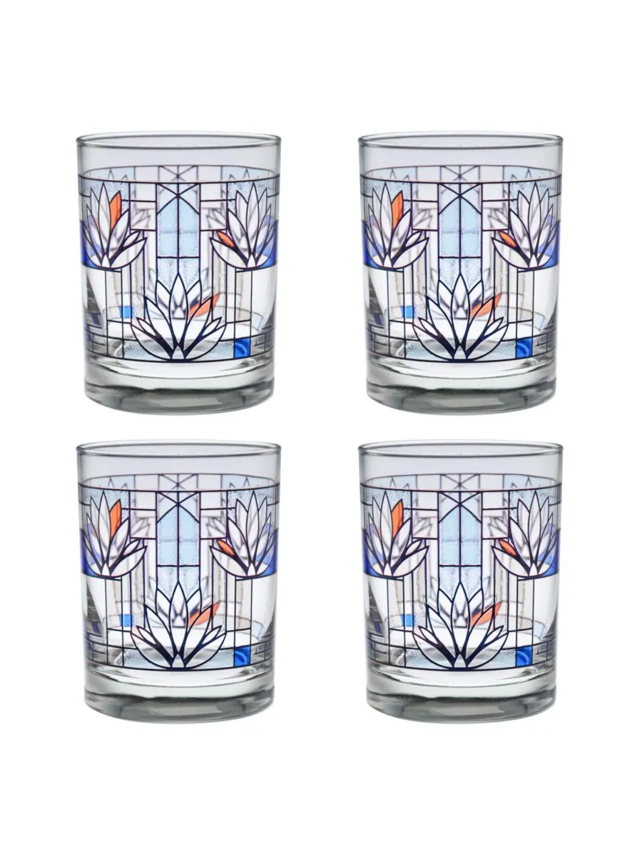 Набор из 4 бокалов для виски Frank Lloyd Wright Water Lilies Double Old Fashioned Glass Culver