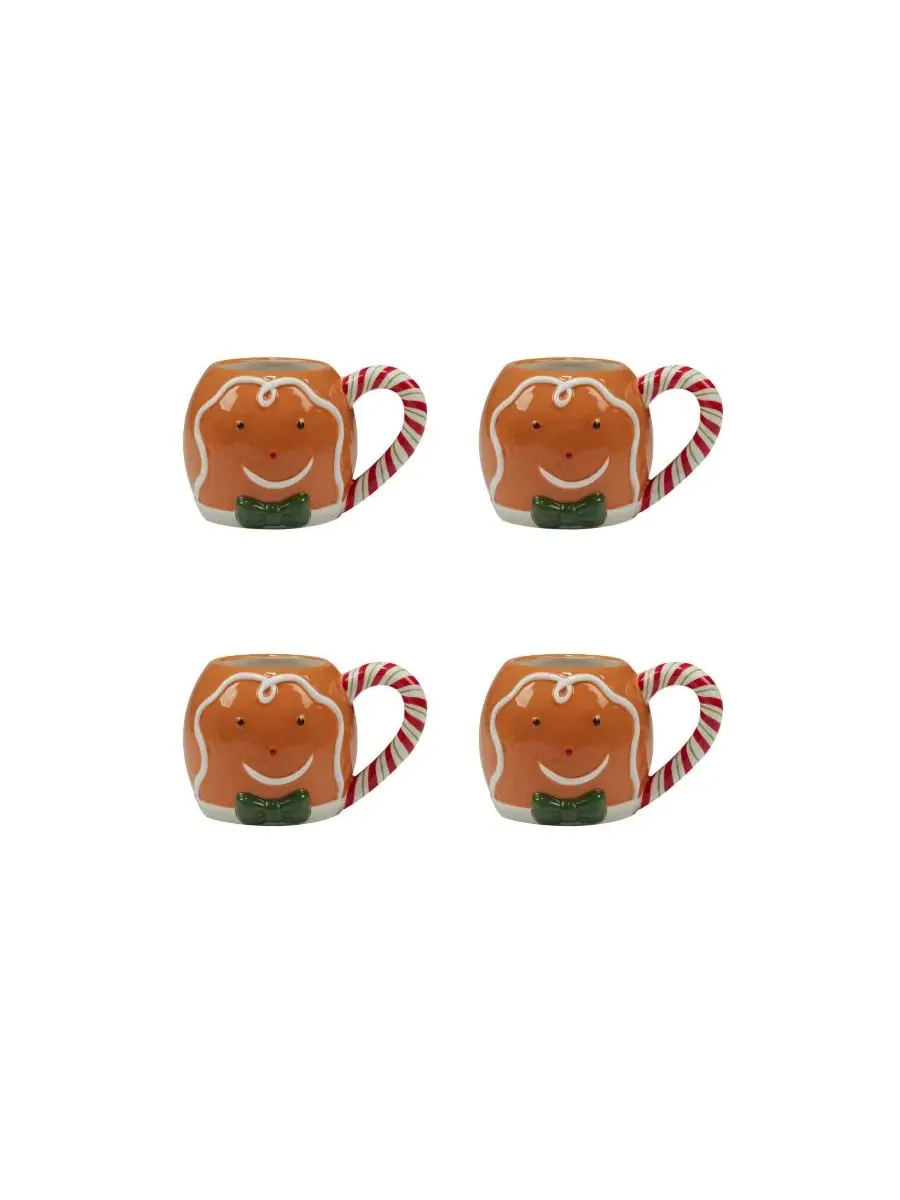 Набор из 4 кружек 3D Holiday Magic Gingerbread, керамика Certified International — изображение 1 из 2, бежевый белый красный