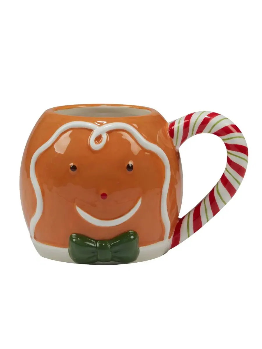 Набор из 4 кружек 3D Holiday Magic Gingerbread, керамика Certified International — изображение 2 из 2, бежевый белый красный