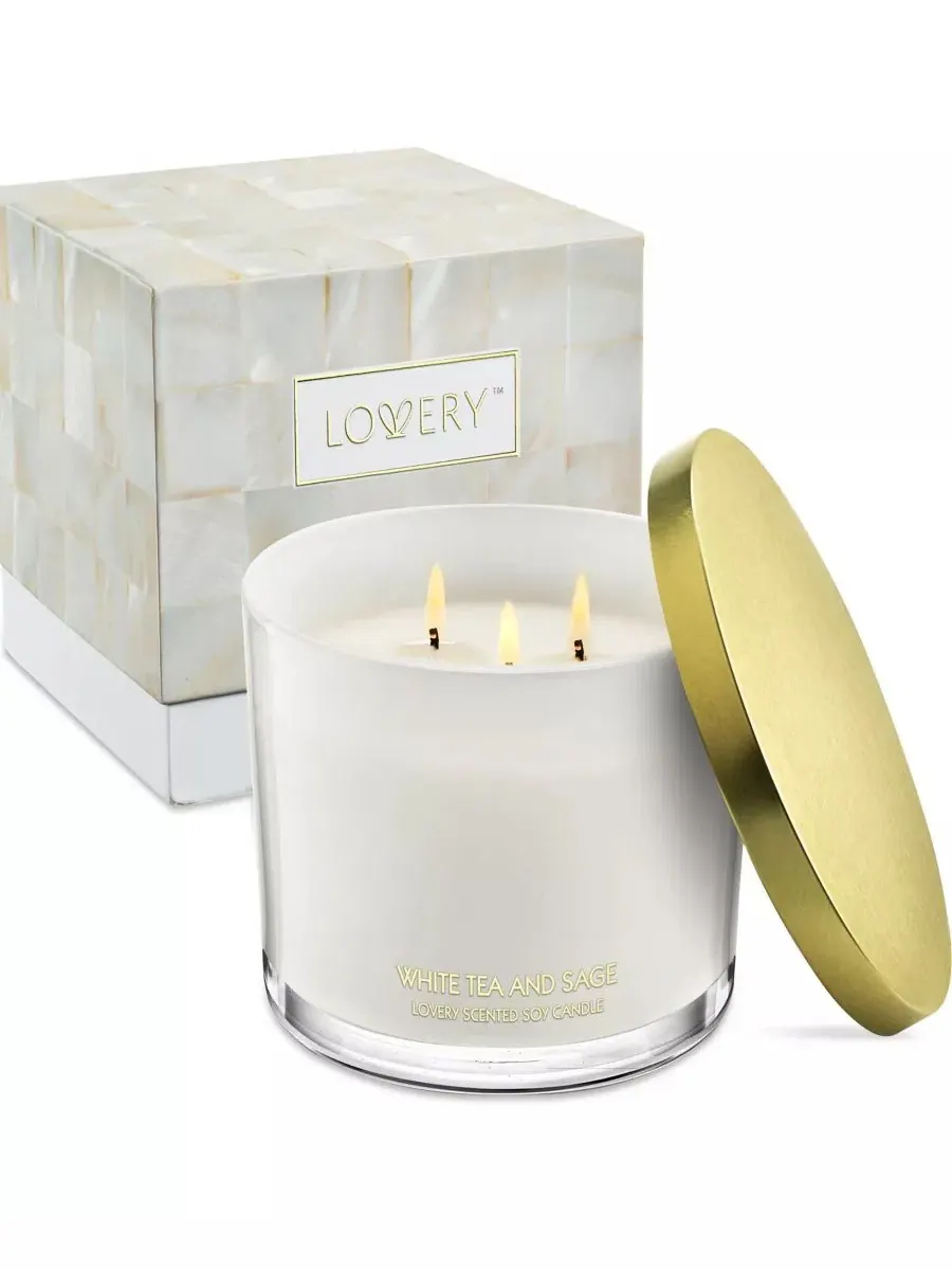 Набор ароматических свечей Tea and Sage, 3 фитиля, 350 г Lovery — белый