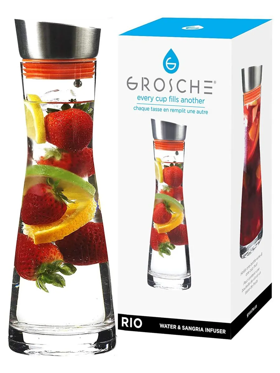 Кувшин для настаивания воды и графин для сангрии Rio Glass с крышкой-фильтром из нержавеющей стали