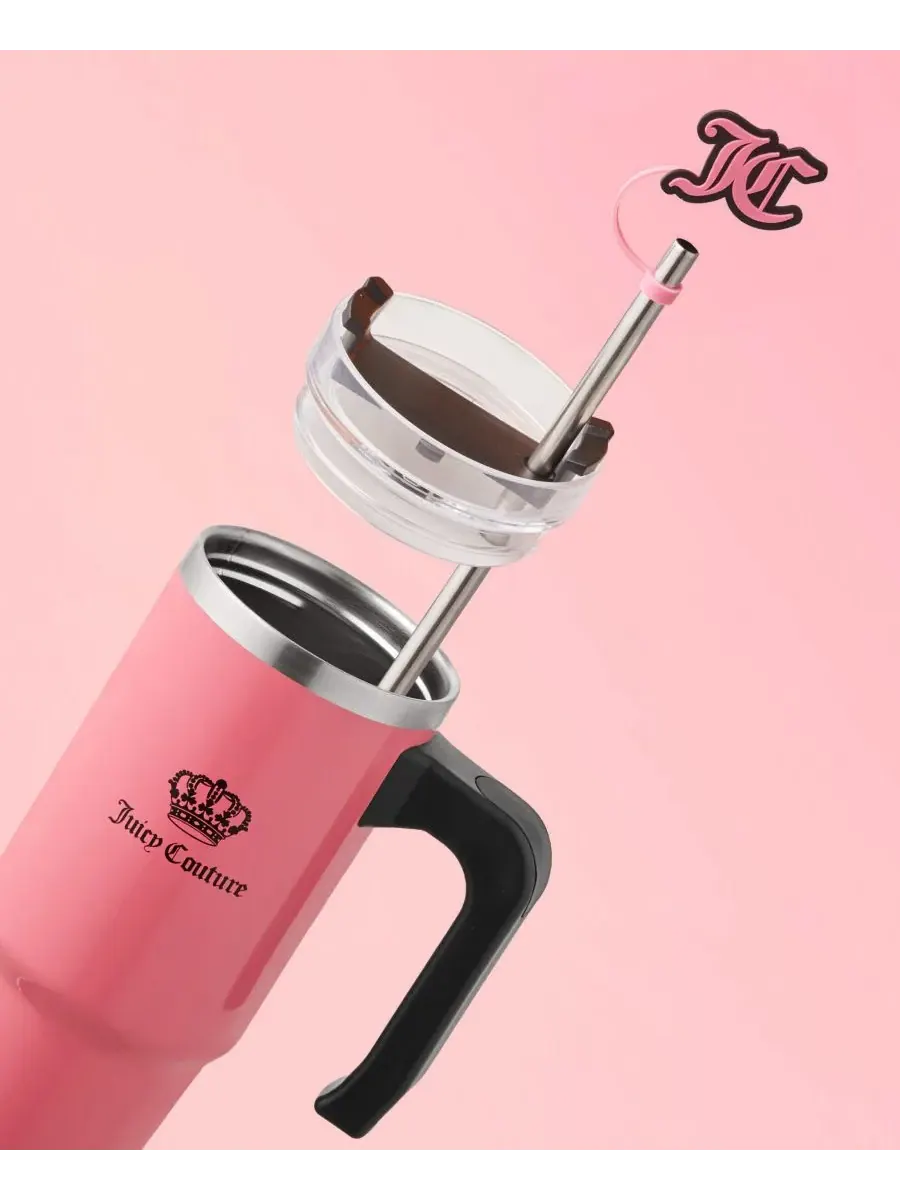 Полезная дорожная кружка Jetsetter из нержавеющей стали, 0,9 л Juicy Couture — изображение 3 из 10, розовый