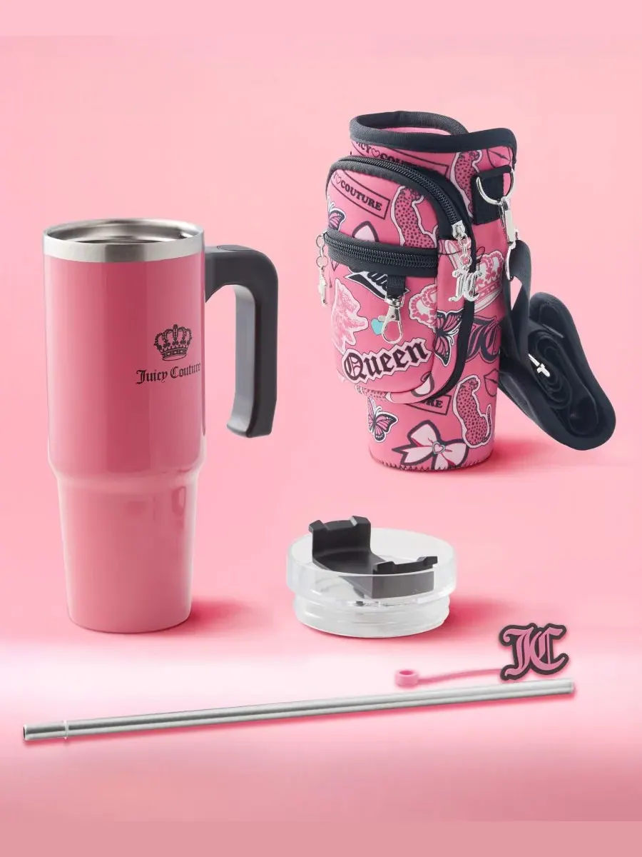 Полезная дорожная кружка Jetsetter из нержавеющей стали, 0,9 л Juicy Couture — изображение 6 из 10, розовый