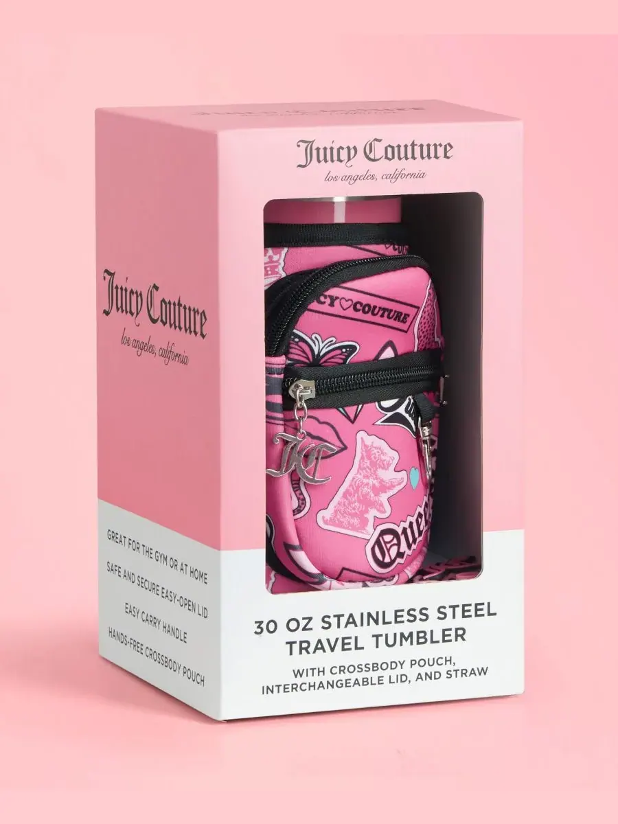 Полезная дорожная кружка Jetsetter из нержавеющей стали, 0,9 л Juicy Couture — изображение 7 из 10, розовый