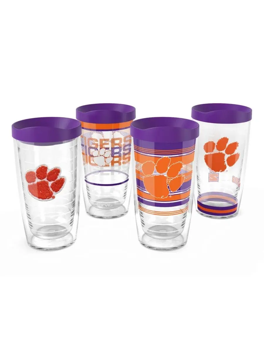 Набор из 4 стаканов Tervis Classic 16 унций, Clemson Tigers, Hype Stripes, Arctic и Competitor — изображение 1 из 5
