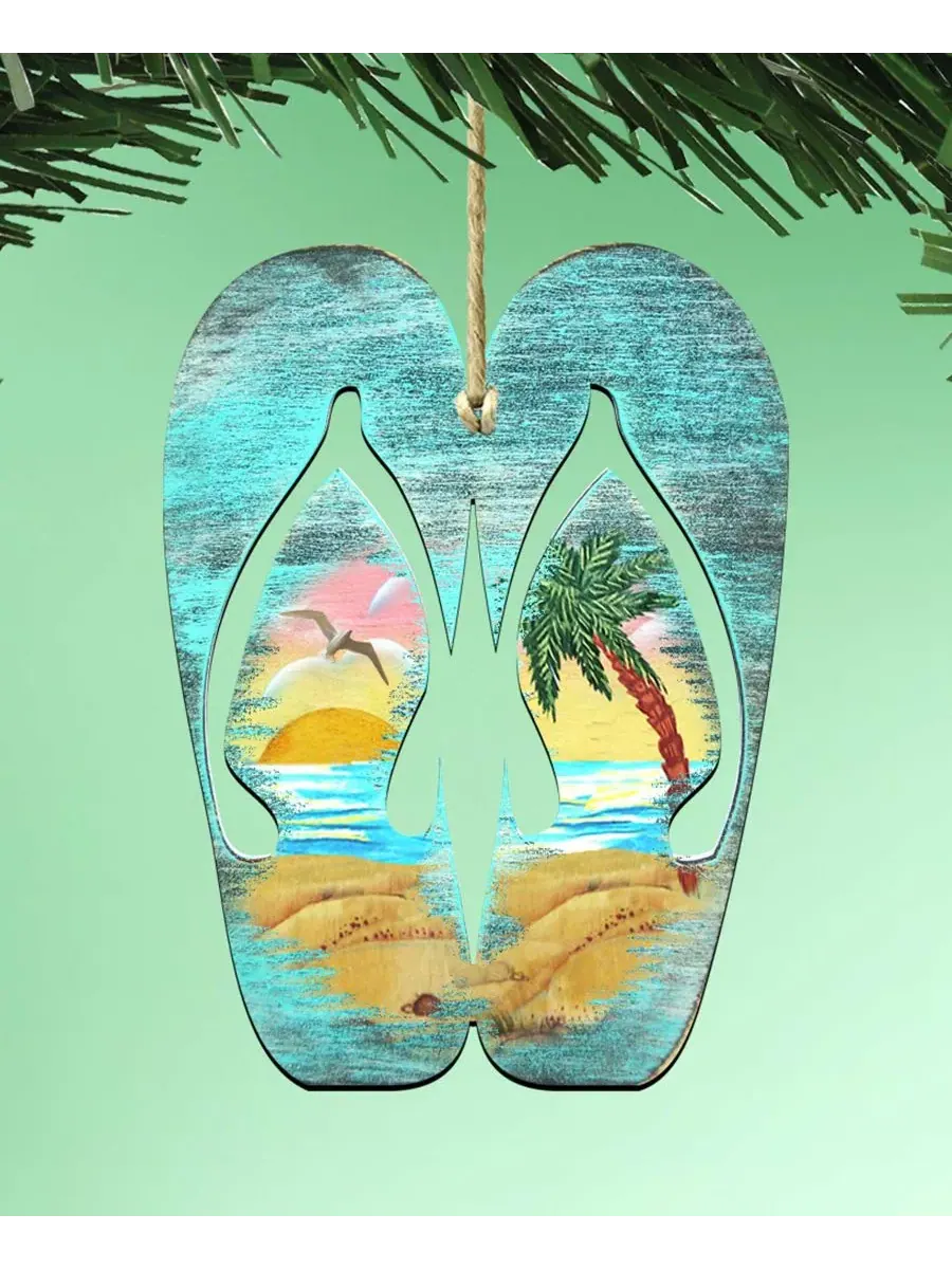 Елочная игрушка деревянная Rustic Flip Flops Designocracy — изображение 4 из 4, мульти