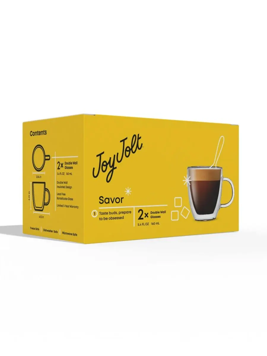 Набор из 2 стаканов для эспрессо с двойными стенками Savor Joyjolt — изображение 9 из 9, прозрачный