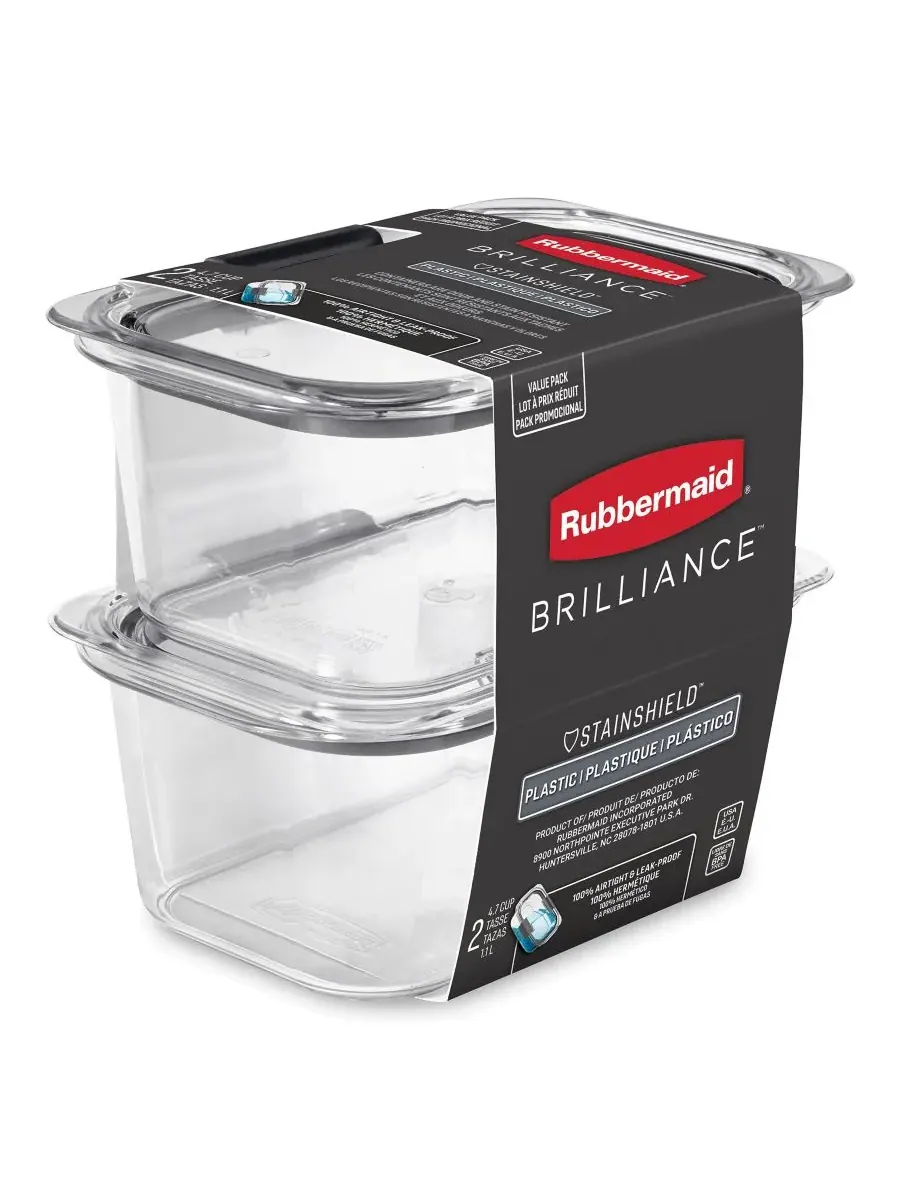 Набор из двух контейнеров для хранения продуктов Brilliance объемом 4,7 чашки Rubbermaid — прозрачный