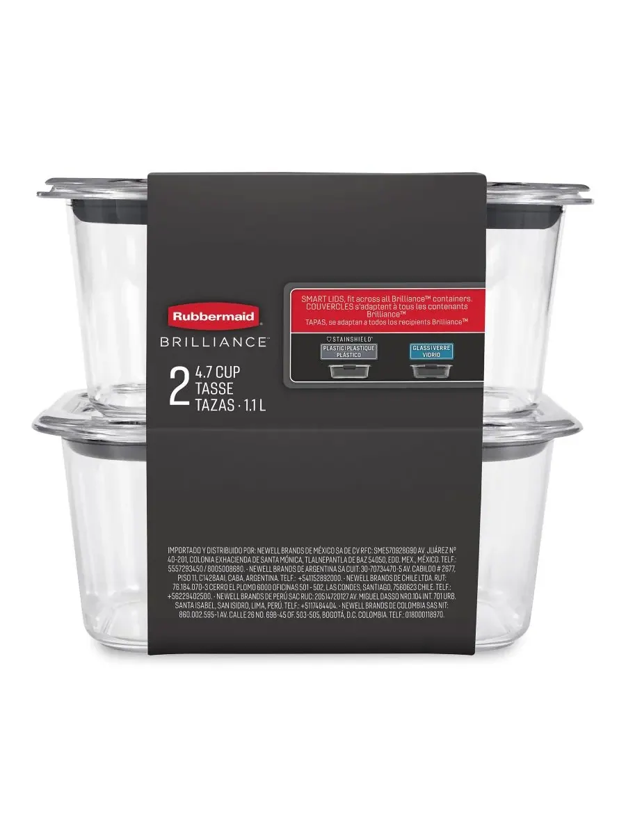 Набор из двух контейнеров для хранения продуктов Brilliance объемом 4,7 чашки Rubbermaid — изображение 2 из 3, прозрачный
