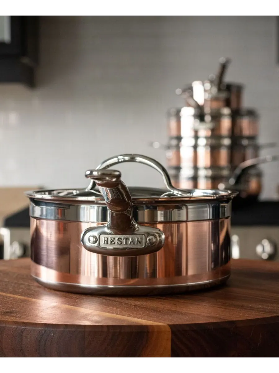Hestan Индукционная медная кастрюля CopperBond объемом 4 кварты с крышкой и дополнительной ручкой — изображение 6 из 8, медь