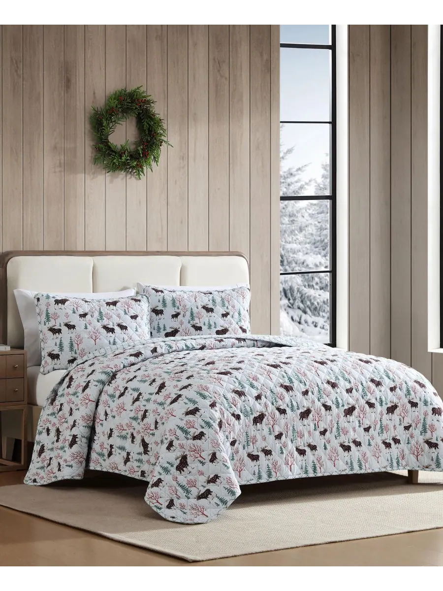 Двустороннее одеяло Mountain Moose из фланелевой хлопковой ткани, размер Twin Eddie Bauer — изображение 2 из 9, серый