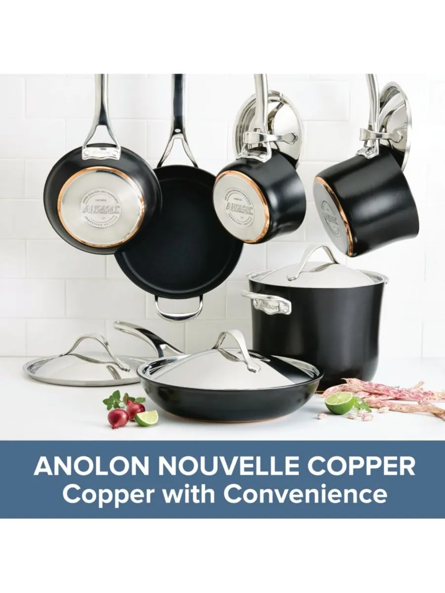 Anolon Набор посуды Nouvelle Copper Luxe Onyx с антипригарным покрытием и твердым анодированным — изображение 2 из 5, оникс