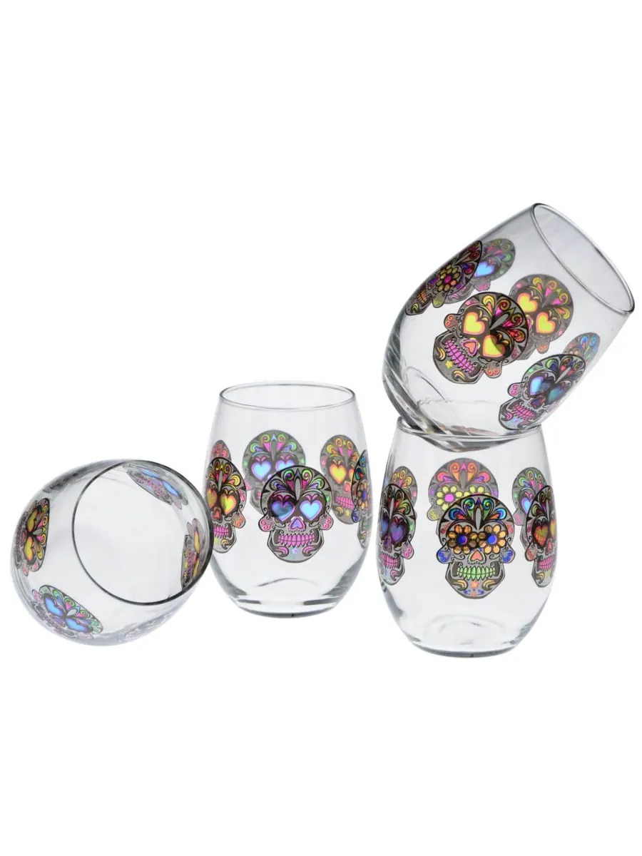 Набор из 4 бокалов для вина без ножки Sugar Skull объемом 425 мл (15 унций) Culver