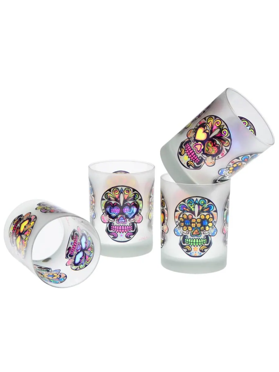 Набор из 4 стеклянных бокалов Sugar Skull DOF объемом 14 унций (400 мл) Culver