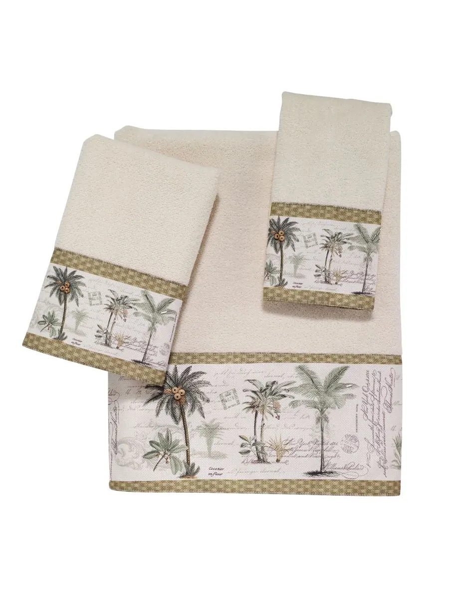 Хлопковое полотенце для рук colony palm tree с каймой, 40 см x 76 см. Avanti — изображение 2 из 3, белый