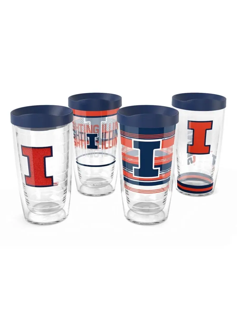 Набор из 4 стаканов с двойными стенками Tervis, с эмблемой Illinois Fighting Illini, 16 унций — изображение 1 из 5, нет цвета