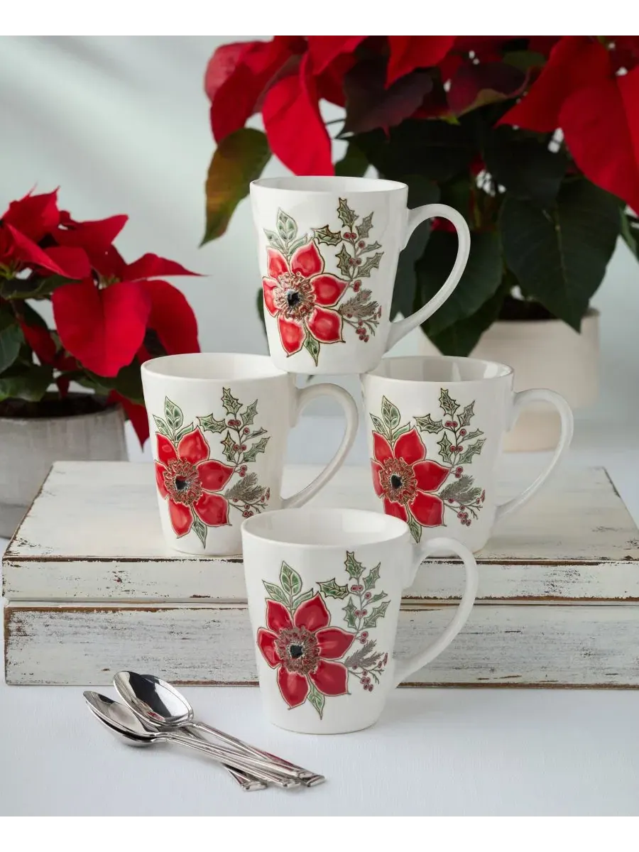 Набор из 4 керамических кружек Festive Blooms Certified International — изображение 3 из 6, мульти