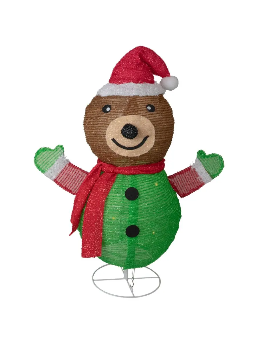 25-дюймовый складной медведь в шапке Санты - рождественское украшение для улицы Northlight — изображение 1 из 4, коричневый