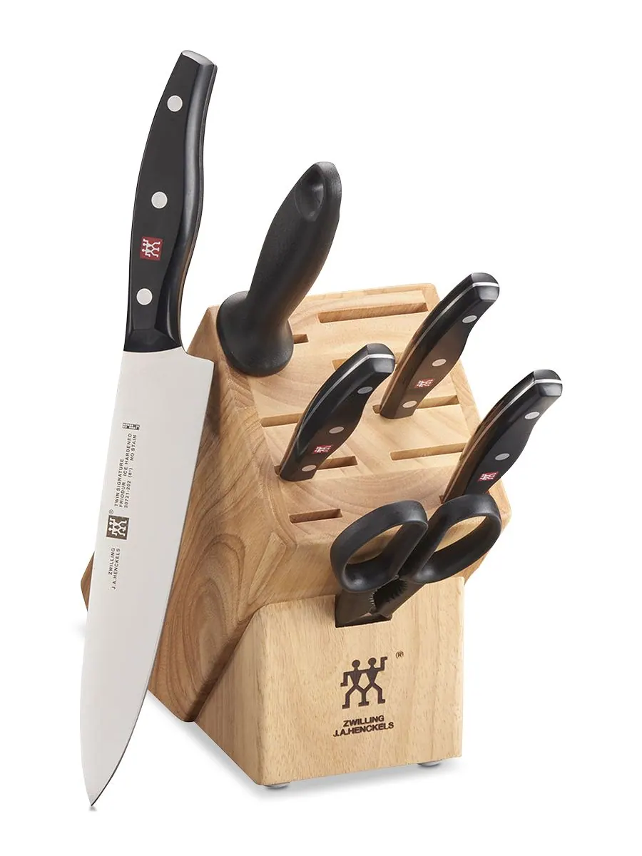Набор кухонных ножей в блоке Zwilling Twin Signature, 7 предметов, светло дерево — изображение 1 из 10, нет цвета