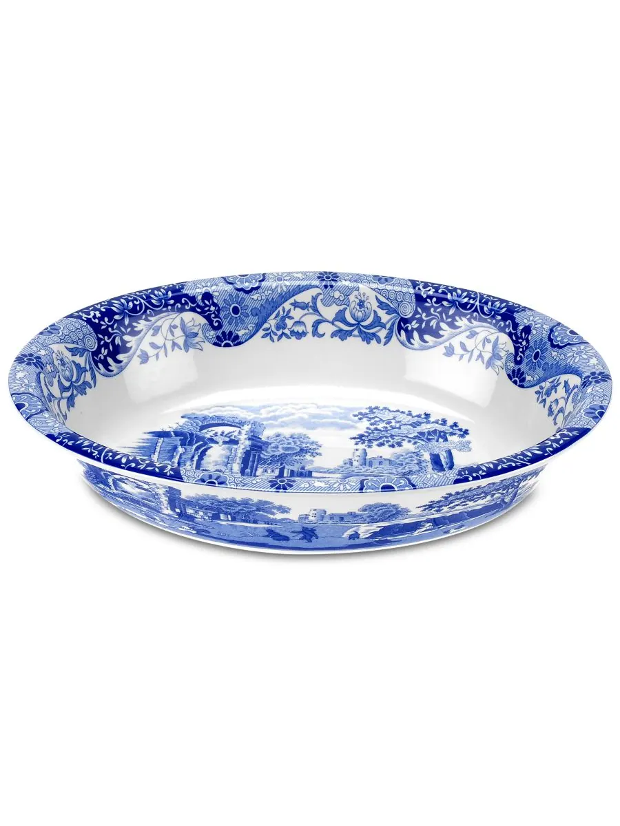 Синее итальянское блюдо с овальным ободком Spode