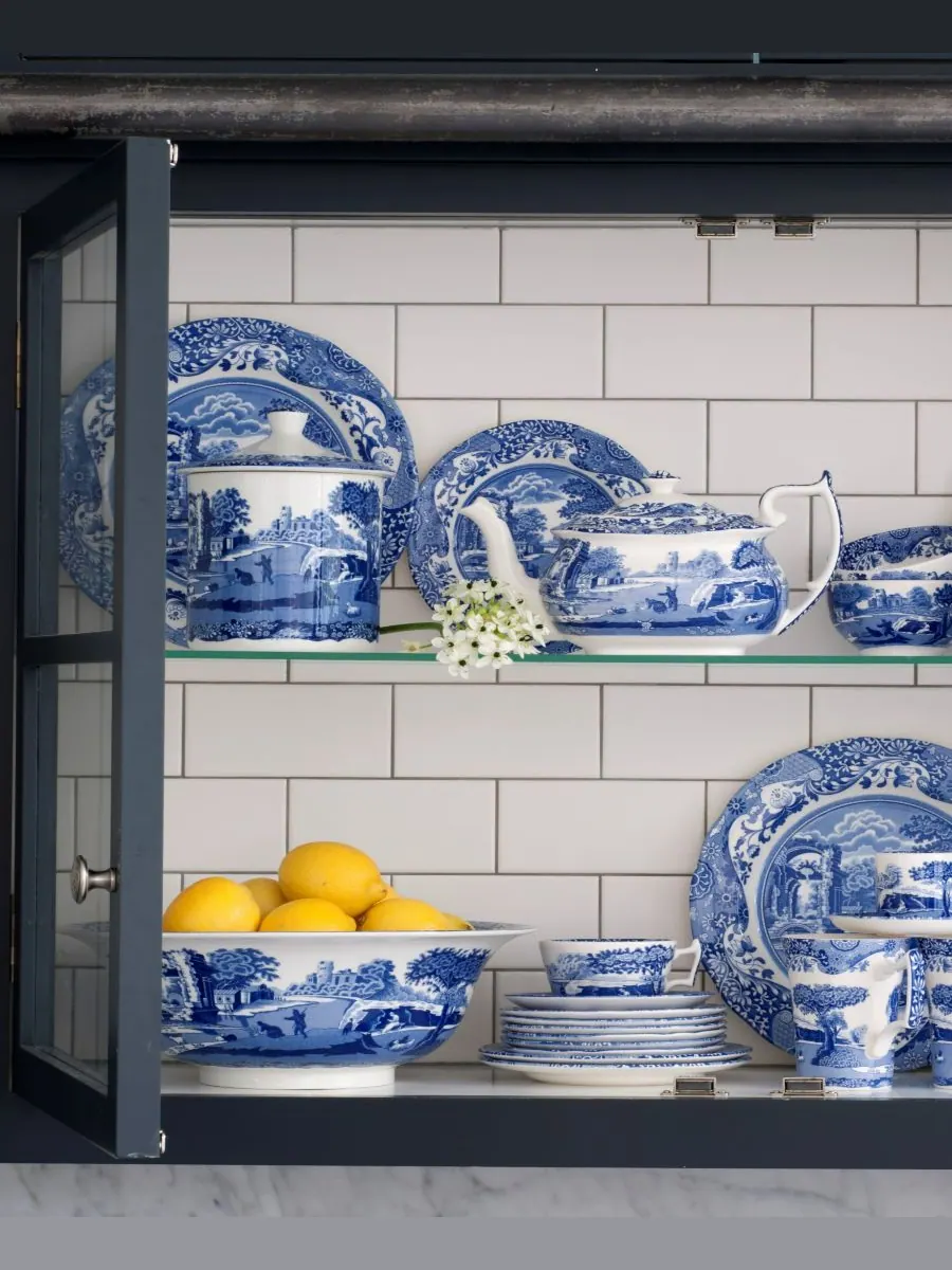 Синее итальянское блюдо с овальным ободком Spode — изображение 2 из 3, синий/белый