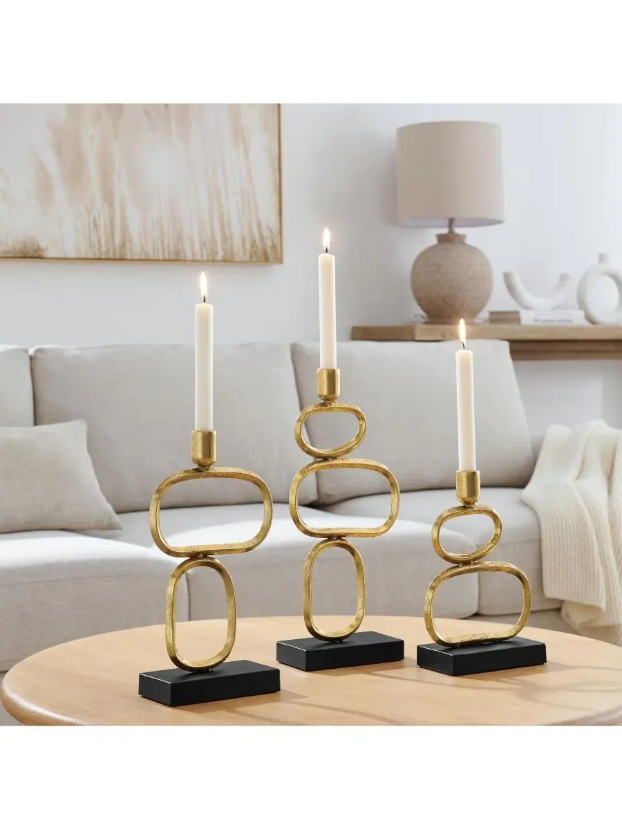 Набор из 3 подсвечников Eduardo Gold and Black Danya B — изображение 2 из 9, золотистый коричневый