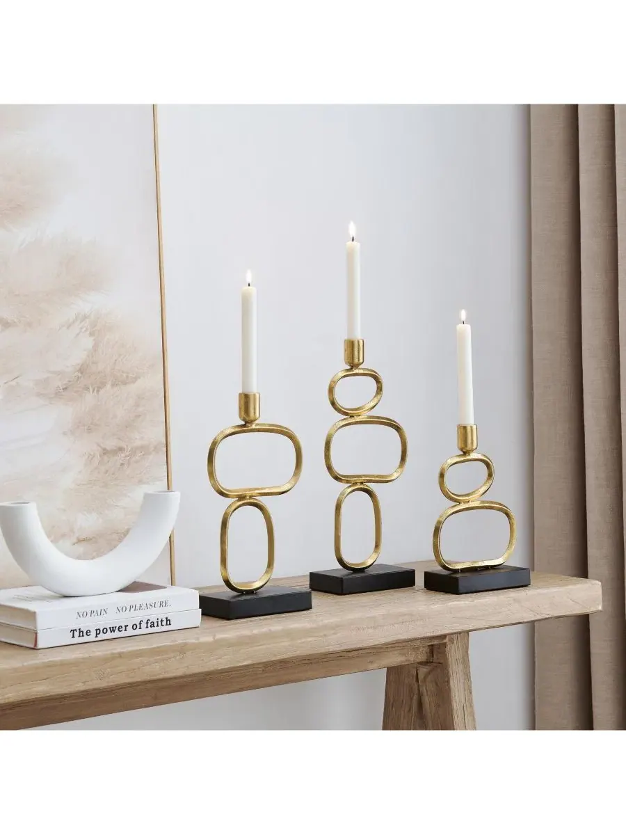 Набор из 3 подсвечников Eduardo Gold and Black Danya B — изображение 3 из 9, золотистый коричневый