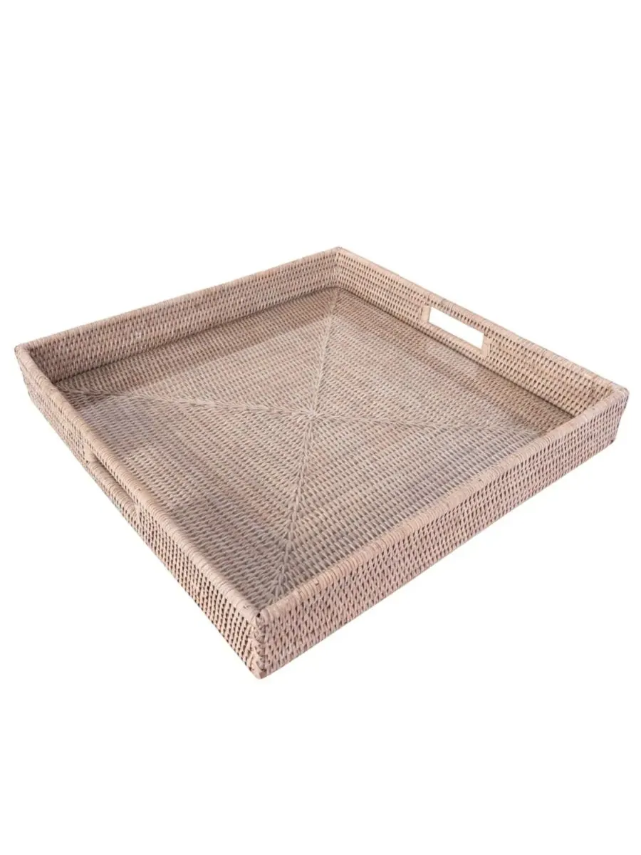 Подносы для сервировки в форме пуфика квадратной формы от Artifacts Trading Company со стеклянной — изображение 4 из 4, белый